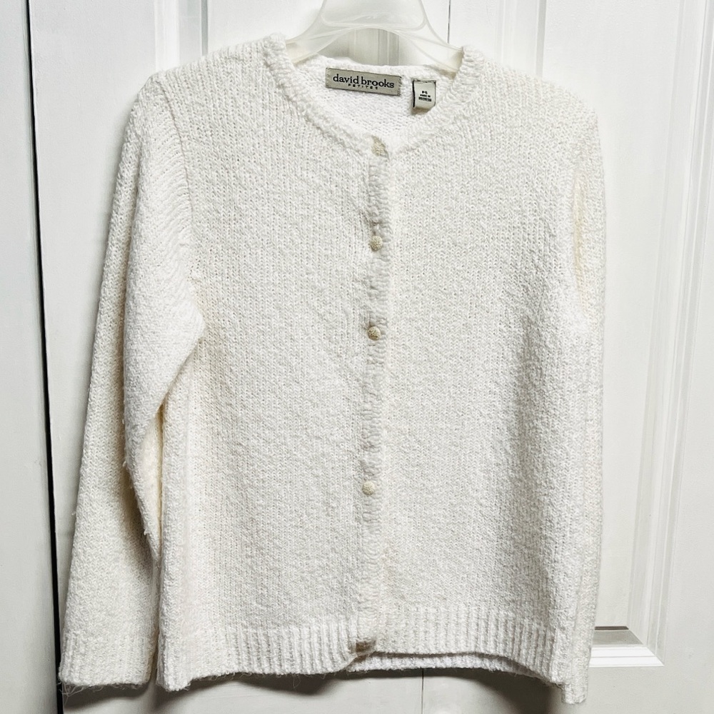 David Brooks Women's White Cardigan Sweater Petite Size PS